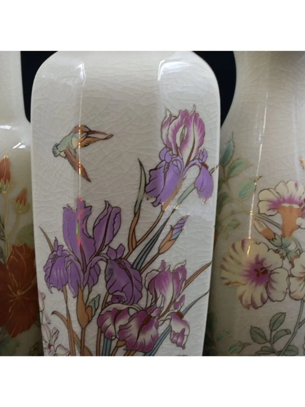 Japanese Humming Bird Floral Vase Set Of 3